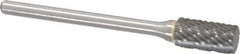 Atrax - 1/4" Cut Diam, 1/8" Shank Diam, Cylinder Head Double Cut Burr - Carbide, Flat End, 1/2" LOC, 1-3/4" OAL - Industrial Tool & Supply