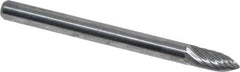 Atrax - 1/8" Cut Diam, 1/8" Shank Diam, Tree Head Single Cut Burr - Carbide, Point End, 5/16" LOC, 1-1/2" OAL - Industrial Tool & Supply