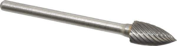 Atrax - 1/4" Cut Diam, 1/8" Shank Diam, Tree Head Single Cut Burr - Carbide, Point End, 1/2" LOC, 1-3/4" OAL - Industrial Tool & Supply