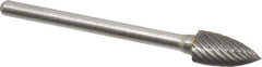 Atrax - 1/4" Cut Diam, 1/8" Shank Diam, Tree Head Single Cut Burr - Carbide, Point End, 1/2" LOC, 1-3/4" OAL - Industrial Tool & Supply