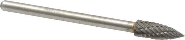 Atrax - 3/16" Cut Diam, 1/8" Shank Diam, Tree Head Double Cut Burr - Carbide, Point End, 1/2" LOC, 1-1/2" OAL - Industrial Tool & Supply