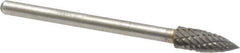 Atrax - 3/16" Cut Diam, 1/8" Shank Diam, Tree Head Double Cut Burr - Carbide, Point End, 1/2" LOC, 1-1/2" OAL - Industrial Tool & Supply