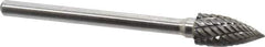 Atrax - 1/4" Cut Diam, 1/8" Shank Diam, Tree Head Double Cut Burr - Carbide, Point End, 1/2" LOC, 1-3/4" OAL - Industrial Tool & Supply