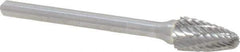 Atrax - 1/4" Cut Diam, 1/8" Shank Diam, Tree with Radius Head Double Cut Burr - Carbide, Radius End, 1/2" LOC, 1-3/4" OAL - Industrial Tool & Supply