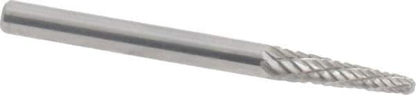 Atrax - 1/8" Cut Diam, 1/8" Shank Diam, Taper Head Double Cut Burr - Radius End, 1/2" LOC, 1-1/2" OAL - Industrial Tool & Supply