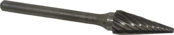 Atrax - 1/4" Cut Diam, 1/8" Shank Diam, Cone Head Single Cut Burr - Carbide, Point End, 1/2" LOC, 1-7/8" OAL - Industrial Tool & Supply