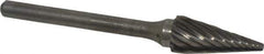 Atrax - 1/4" Cut Diam, 1/8" Shank Diam, Cone Head Single Cut Burr - Carbide, Point End, 1/2" LOC, 1-7/8" OAL - Industrial Tool & Supply