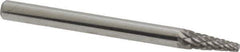 Atrax - 1/8" Cut Diam, 1/8" Shank Diam, Cone Head Double Cut Burr - Carbide, Point End, 3/8" LOC, 1-1/2" OAL - Industrial Tool & Supply