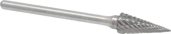Atrax - 1/4" Cut Diam, 1/8" Shank Diam, Cone Head Double Cut Burr - Carbide, Point End, 1/2" LOC, 1-7/8" OAL - Industrial Tool & Supply