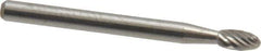 Atrax - 1/8" Cut Diam, 1/8" Shank Diam, Oval Head Single Cut Burr - Carbide, Radius End, 7/32" LOC, 1-1/2" OAL - Industrial Tool & Supply