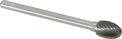 Atrax - 1/4" Cut Diam, 1/8" Shank Diam, Oval Head Single Cut Burr - Carbide, Radius End, 3/8" LOC, 1-5/8" OAL - Industrial Tool & Supply