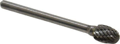Atrax - 1/4" Cut Diam, 1/8" Shank Diam, Oval Head Double Cut Burr - Carbide, Radius End, 3/8" LOC, 1-5/8" OAL - Industrial Tool & Supply