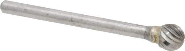 Atrax - 1/4" Cut Diam, 1/8" Shank Diam, Ball Head Single Cut Burr - Carbide, Radius End, 7/32" LOC, 1-1/2" OAL - Industrial Tool & Supply