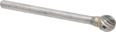 Atrax - 1/4" Cut Diam, 1/8" Shank Diam, Ball Head Single Cut Burr - Carbide, Radius End, 7/32" LOC, 1-1/2" OAL - Industrial Tool & Supply