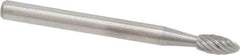 Atrax - 1/8" Cut Diam, 1/8" Shank Diam, Flame Head Single Cut Burr - Carbide, Radius End, 1/4" LOC, 1-1/2" OAL - Industrial Tool & Supply