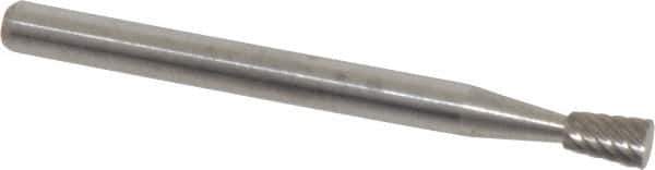 Atrax - 1/8" Cut Diam, 1/8" Shank Diam, Inverted Cone Head Single Cut Burr - Flat End, 3/16" LOC, 1-1/2" OAL - Industrial Tool & Supply