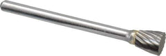 Atrax - 1/4" Cut Diam, 1/8" Shank Diam, Inverted Cone Head Single Cut Burr - Flat End, 1/4" LOC, 1-1/2" OAL - Industrial Tool & Supply
