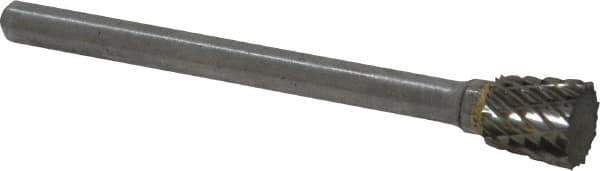 Atrax - 1/4" Cut Diam, 1/8" Shank Diam, Inverted Cone Head Double Cut Burr - Flat End, 1/4" LOC, 1-1/2" OAL - Industrial Tool & Supply