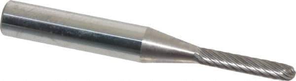 Atrax - 1/8" Cut Diam, 1/4" Shank Diam, Cylinder with Radius Head Single Cut Burr - Carbide, Radius End, 1/2" LOC, 1-1/2" OAL - Industrial Tool & Supply