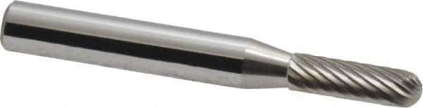 Atrax - 3/16" Cut Diam, 1/4" Shank Diam, Cylinder with Radius Head Single Cut Burr - Carbide, Radius End, 5/8" LOC, 2" OAL - Industrial Tool & Supply