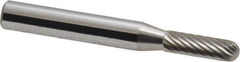 Atrax - 3/16" Cut Diam, 1/4" Shank Diam, Cylinder with Radius Head Single Cut Burr - Carbide, Radius End, 5/8" LOC, 2" OAL - Industrial Tool & Supply