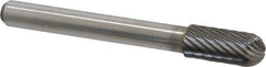 Atrax - 5/16" Cut Diam, 1/4" Shank Diam, Cylinder with Radius Head Single Cut Burr - Carbide, Radius End, 3/4" LOC, 2-1/2" OAL - Industrial Tool & Supply