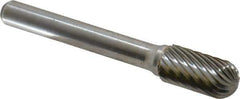 Atrax - 3/8" Cut Diam, 1/4" Shank Diam, Cylinder with Radius Head Single Cut Burr - Carbide, Radius End, 3/4" LOC, 2-1/2" OAL - Industrial Tool & Supply