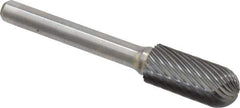 Atrax - 7/16" Cut Diam, 1/4" Shank Diam, Cylinder with Radius Head Single Cut Burr - Carbide, Radius End, 1" LOC, 2-3/4" OAL - Industrial Tool & Supply
