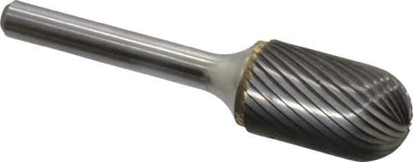 Atrax - 5/8" Cut Diam, 1/4" Shank Diam, Cylinder with Radius Head Single Cut Burr - Carbide, Radius End, 1" LOC, 2-3/4" OAL - Industrial Tool & Supply