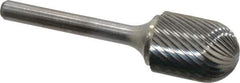 Atrax - 3/4" Cut Diam, 1/4" Shank Diam, Cylinder with Radius Head Single Cut Burr - Carbide, Radius End, 1" LOC, 2-3/4" OAL - Industrial Tool & Supply