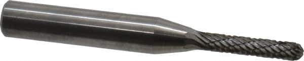 Atrax - 1/8" Cut Diam, 1/4" Shank Diam, Cylinder with Radius Head Double Cut Burr - Carbide, Radius End, 1/2" LOC, 2" OAL - Industrial Tool & Supply