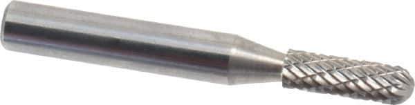 Atrax - 3/16" Cut Diam, 1/4" Shank Diam, Cylinder with Radius Head Double Cut Burr - Carbide, Radius End, 1/2" LOC, 2" OAL - Industrial Tool & Supply
