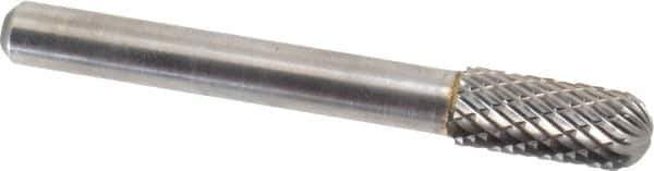 Atrax - 5/16" Cut Diam, 1/4" Shank Diam, Cylinder with Radius Head Double Cut Burr - Carbide, Radius End, 3/4" LOC, 2-1/2" OAL - Industrial Tool & Supply
