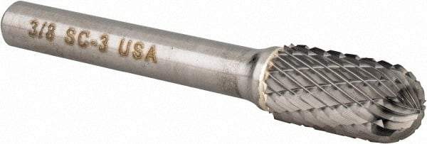 Atrax - 3/8" Cut Diam, 1/4" Shank Diam, Cylinder with Radius Head Double Cut Burr - Carbide, Radius End, 3/4" LOC, 2-1/2" OAL - Industrial Tool & Supply