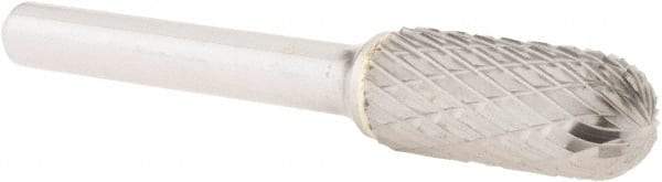 Atrax - 7/16" Cut Diam, 1/4" Shank Diam, Cylinder with Radius Head Double Cut Burr - Carbide, Radius End, 1" LOC, 2-3/4" OAL - Industrial Tool & Supply