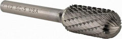 Atrax - 1/2" Cut Diam, 1/4" Shank Diam, Cylinder with Radius Head Double Cut Burr - Carbide, Radius End, 1" LOC, 2-3/4" OAL - Industrial Tool & Supply