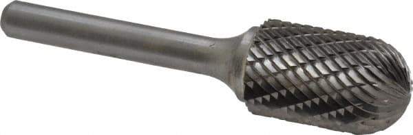 Atrax - 5/8" Cut Diam, 1/4" Shank Diam, Cylinder with Radius Head Double Cut Burr - Carbide, Radius End, 1" LOC, 2-3/4" OAL - Industrial Tool & Supply