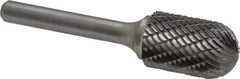 Atrax - 5/8" Cut Diam, 1/4" Shank Diam, Cylinder with Radius Head Double Cut Burr - Carbide, Radius End, 1" LOC, 2-3/4" OAL - Industrial Tool & Supply