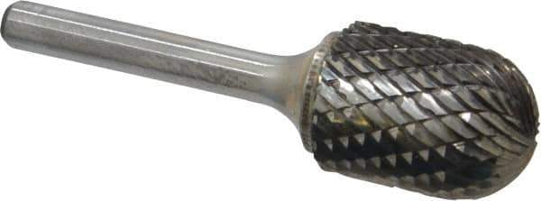 Atrax - 3/4" Cut Diam, 1/4" Shank Diam, Cylinder with Radius Head Double Cut Burr - Carbide, Radius End, 1" LOC, 2-3/4" OAL - Industrial Tool & Supply