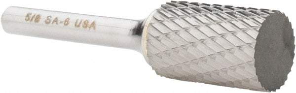 Atrax - 5/8" Cut Diam, 1/4" Shank Diam, Cylinder Head Double Cut Burr - Carbide, Flat End, 1" LOC, 2-3/4" OAL - Industrial Tool & Supply