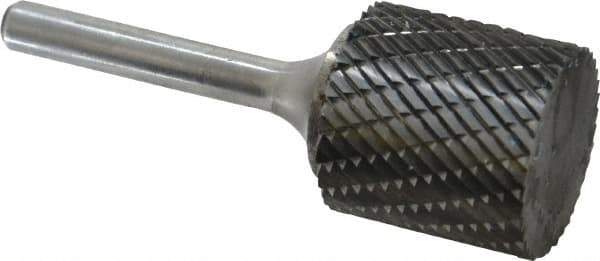 Atrax - 1" Cut Diam, 1/4" Shank Diam, Cylinder Head Double Cut Burr - Carbide, Flat End, 1" LOC, 2-3/4" OAL - Industrial Tool & Supply