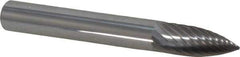 Atrax - 1/4" Cut Diam, 1/4" Shank Diam, Tree Head Single Cut Burr - Carbide, Point End, 5/8" LOC, 2" OAL - Industrial Tool & Supply
