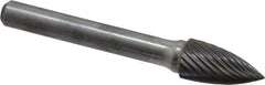 Atrax - 3/8" Cut Diam, 1/4" Shank Diam, Tree Head Single Cut Burr - Carbide, Point End, 3/4" LOC, 2-1/2" OAL - Industrial Tool & Supply