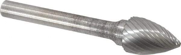 Atrax - 1/2" Cut Diam, 1/4" Shank Diam, Tree Head Single Cut Burr - Carbide, Point End, 3/4" LOC, 2-1/2" OAL - Industrial Tool & Supply