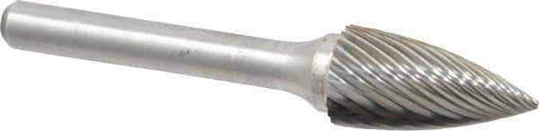 Atrax - 1/2" Cut Diam, 1/4" Shank Diam, Tree Head Single Cut Burr - Carbide, Point End, 1" LOC, 2-3/4" OAL - Industrial Tool & Supply