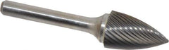 Atrax - 5/8" Cut Diam, 1/4" Shank Diam, Tree Head Single Cut Burr - Carbide, Point End, 1" LOC, 2-3/4" OAL - Industrial Tool & Supply