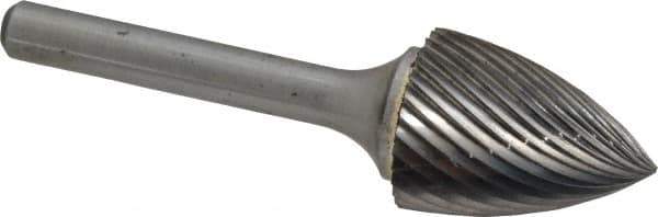 Atrax - 3/4" Cut Diam, 1/4" Shank Diam, Tree Head Single Cut Burr - Carbide, Point End, 1" LOC, 2-3/4" OAL - Industrial Tool & Supply