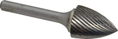 Atrax - 3/4" Cut Diam, 1/4" Shank Diam, Tree Head Single Cut Burr - Carbide, Point End, 1" LOC, 2-3/4" OAL - Industrial Tool & Supply