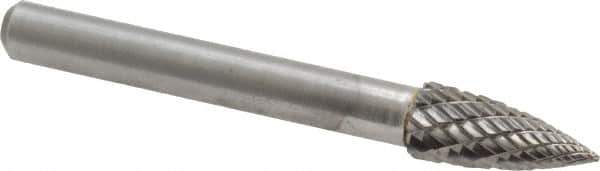 Atrax - 5/16" Cut Diam, 1/4" Shank Diam, Tree Head Double Cut Burr - Carbide, Point End, 3/4" LOC, 2-1/2" OAL - Industrial Tool & Supply