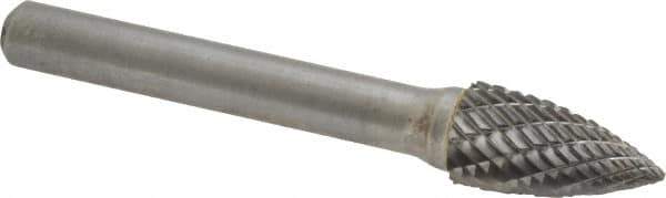 Atrax - 3/8" Cut Diam, 1/4" Shank Diam, Tree Head Double Cut Burr - Carbide, Point End, 3/4" LOC, 2-1/2" OAL - Industrial Tool & Supply